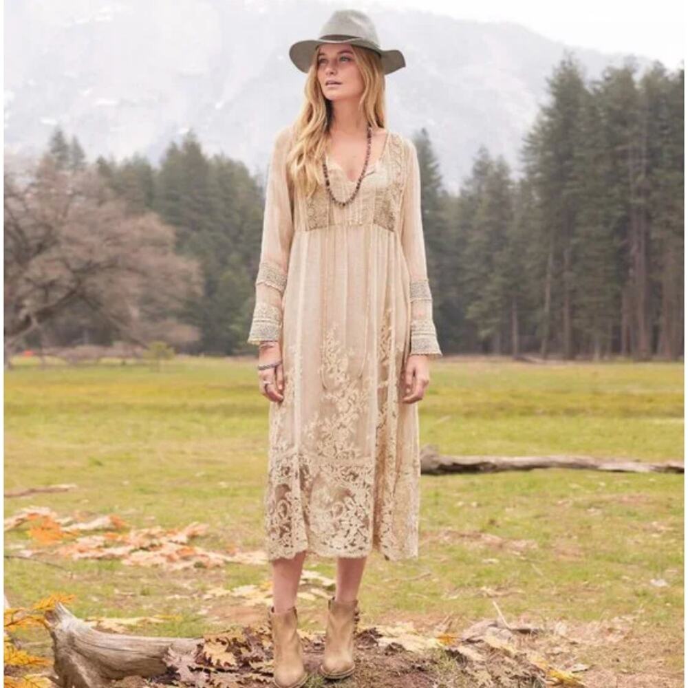 Sundance Beige Lace Maxi Dress